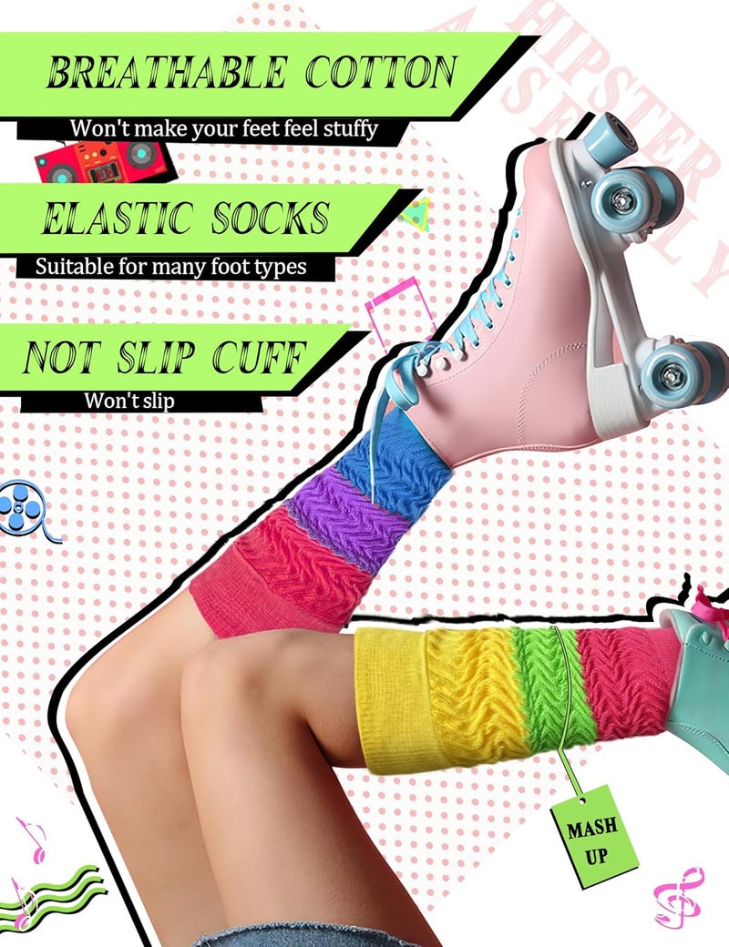 WILLBASIC 3 Pairs Neon Slouch Socks for Women, 80s 90s Neon Women's Leg Warmers Heavy Soft Extra Long Scrunchy Socks 80s Accessories for Women - Image 2